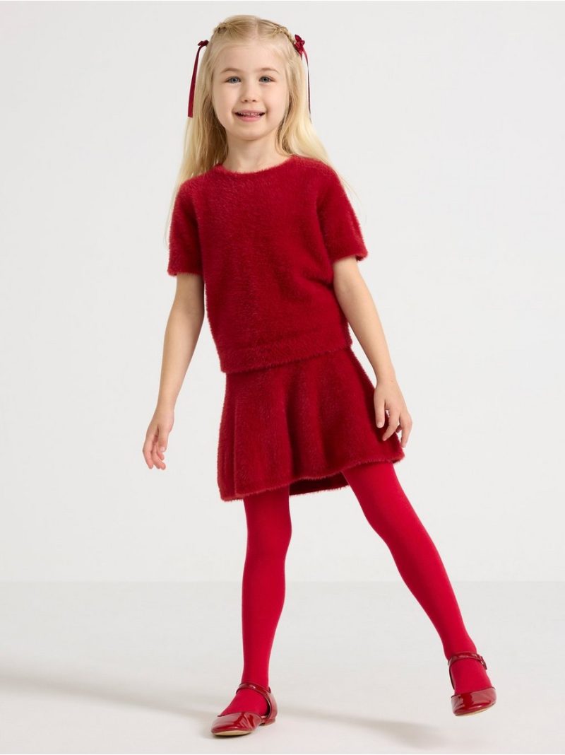 Short-sleeved top in feather yarn - 3008077-9348