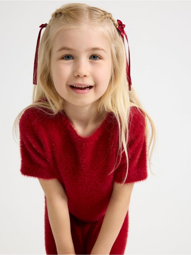 Short-sleeved top in feather yarn - 3008077-9348