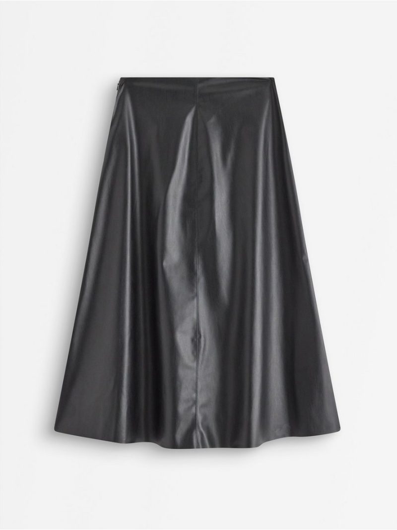 Flared  midi skirt in imitation leather - 3008549-80