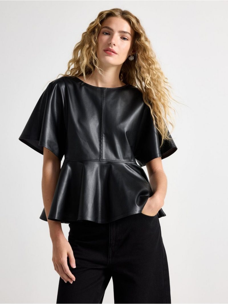 Peplum top in imitation leather - 3008624-80