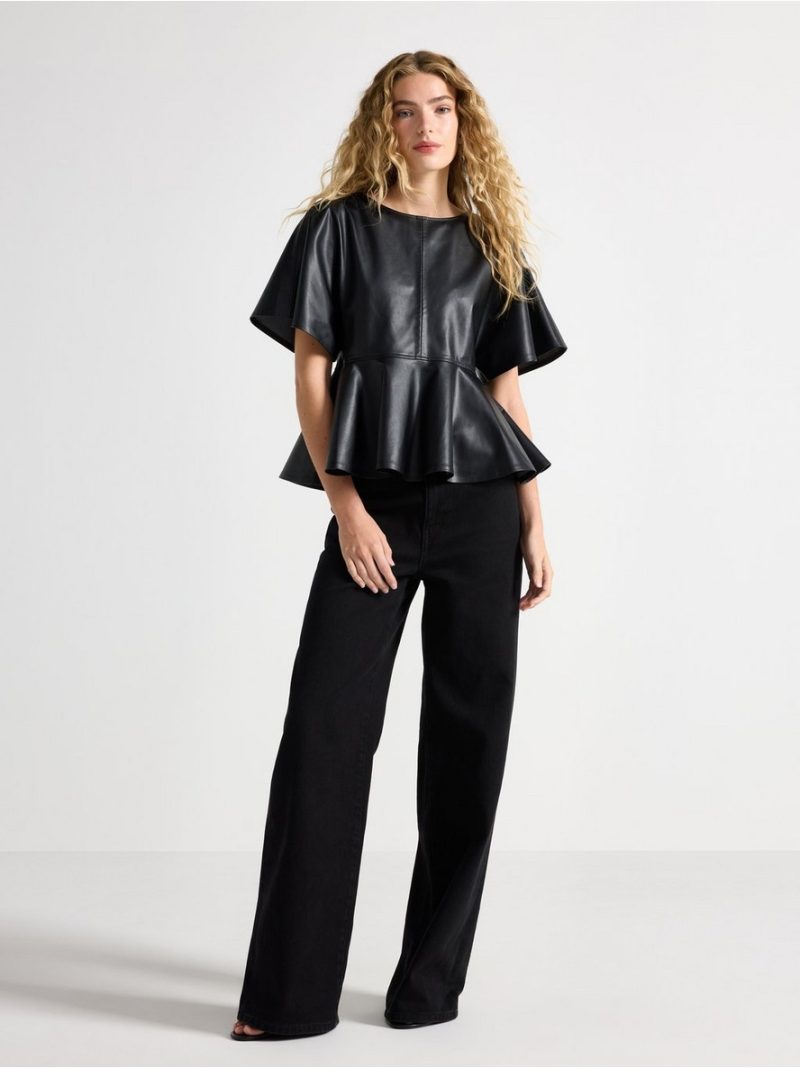 Peplum top  in imitation leather - 3008624-80