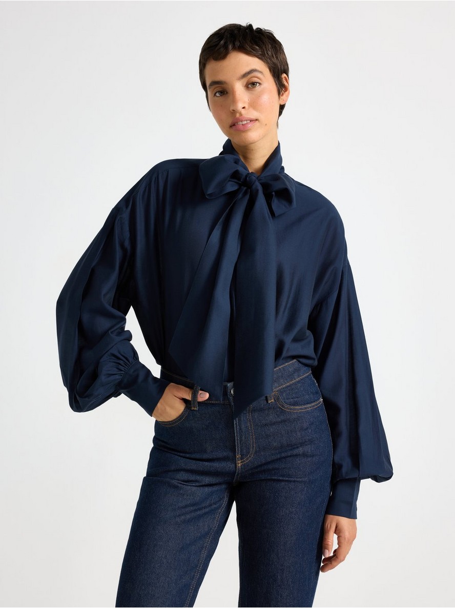 Blouse with tie band - 3009217-8132