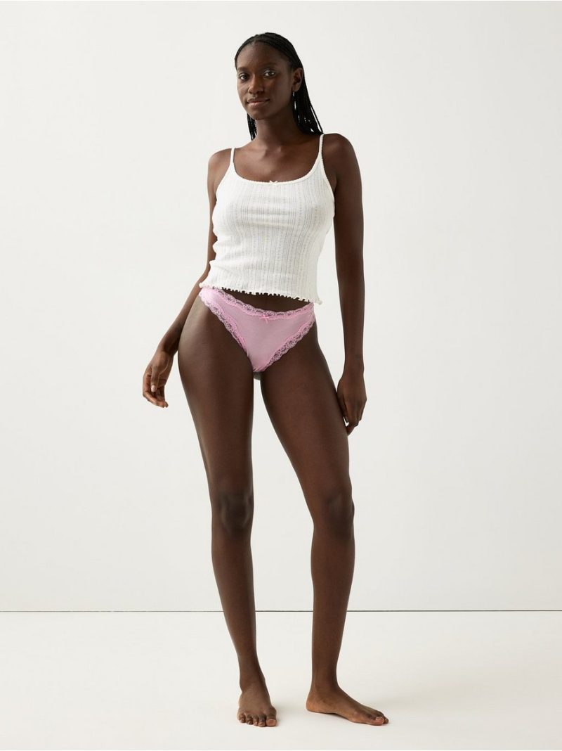 Thong with lace trim - 3009501-2151