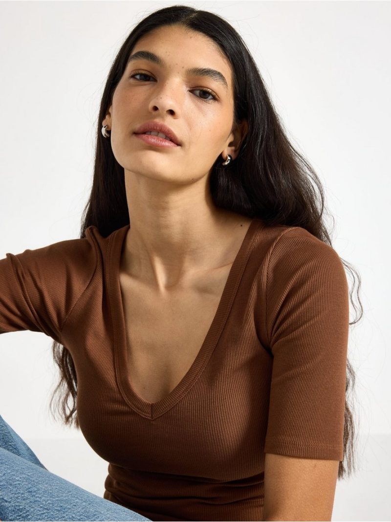 Ribbed short-sleeved top - 3010094-9531