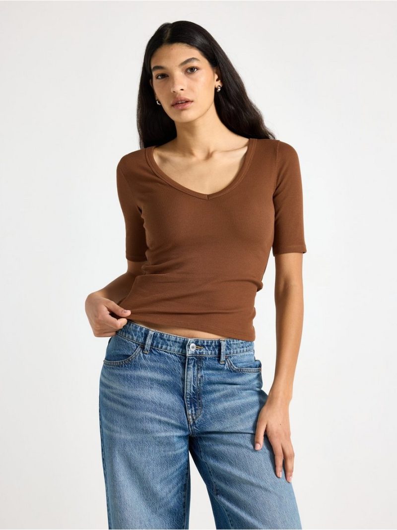 Ribbed short-sleeved top - 3010094-9531