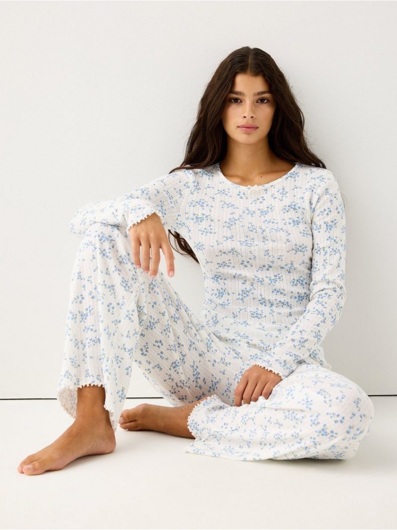 Wide pyjama trousers in pointelle - 3005563-9573