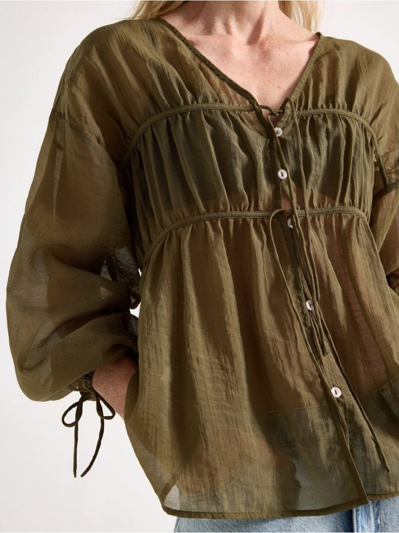 Blouse with tie band - 3010006-6745
