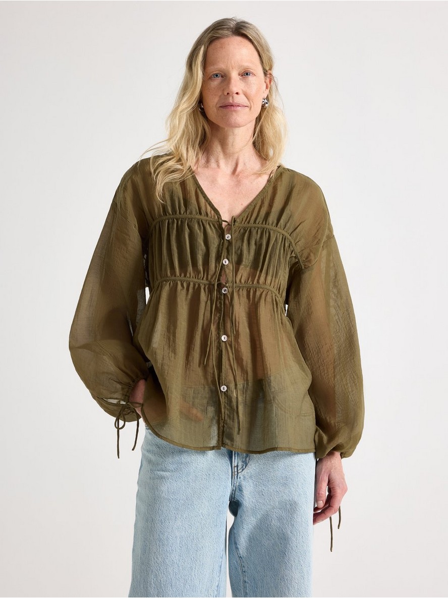 Blouse with tie band - 3010006-6745