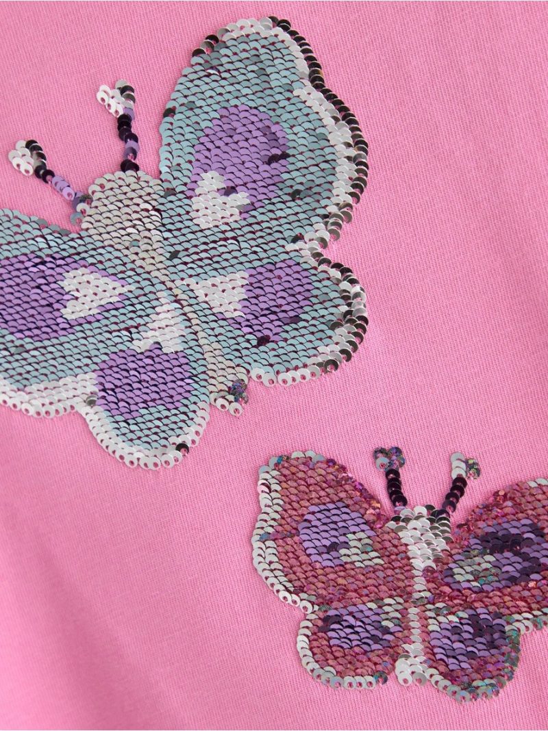 Short-sleeved top with reversible sequins motif - 3010525-3644