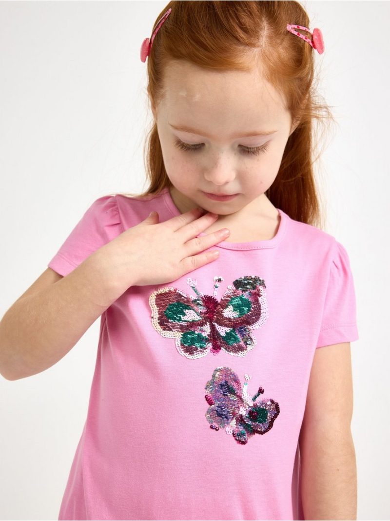 Short-sleeved top with reversible sequins motif - 3010525-3644