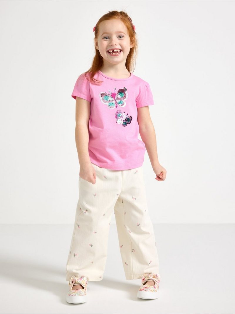 Short-sleeved top with reversible sequins motif - 3010525-3644
