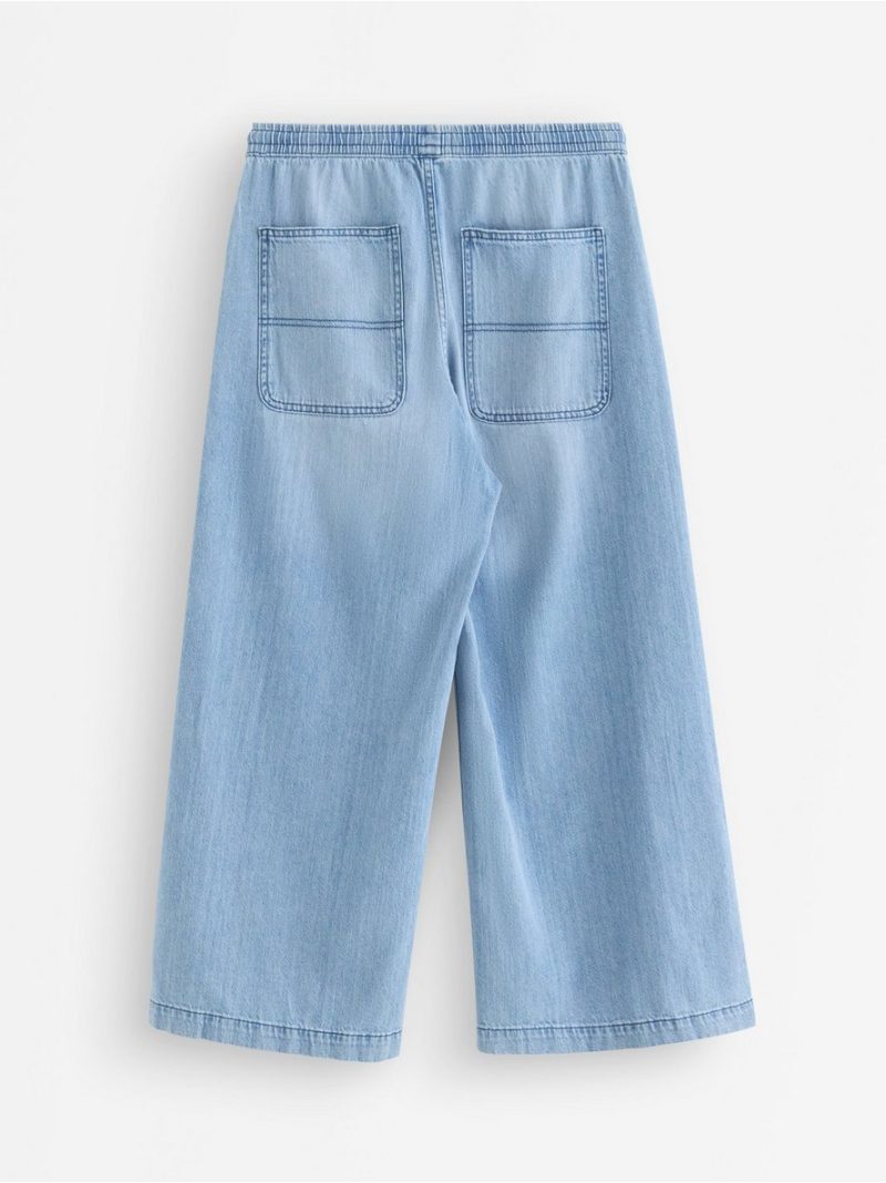 WIDE cropped denim trousers with elastic waist - 3010502-766