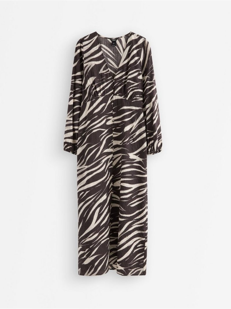 Long-sleeved midi dress in seersucker - 3011010-4317