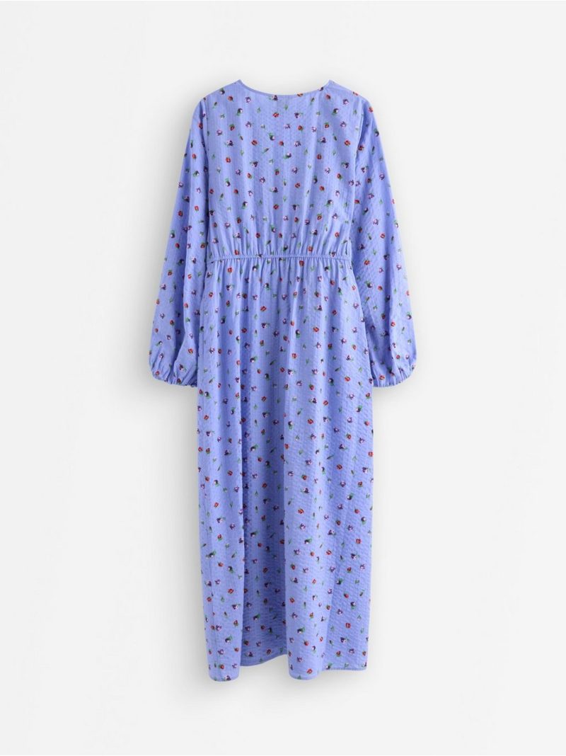 Long-sleeved midi dress in seersucker - 3011010-6754