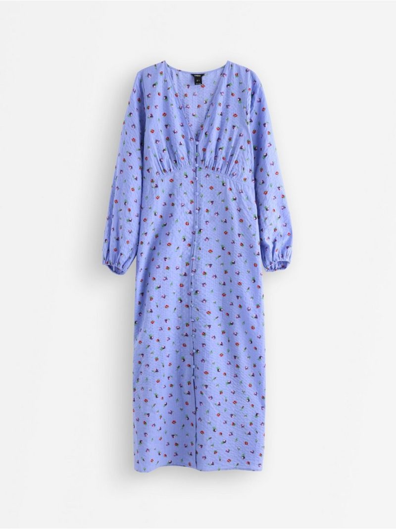 Long-sleeved midi dress in seersucker - 3011010-6754