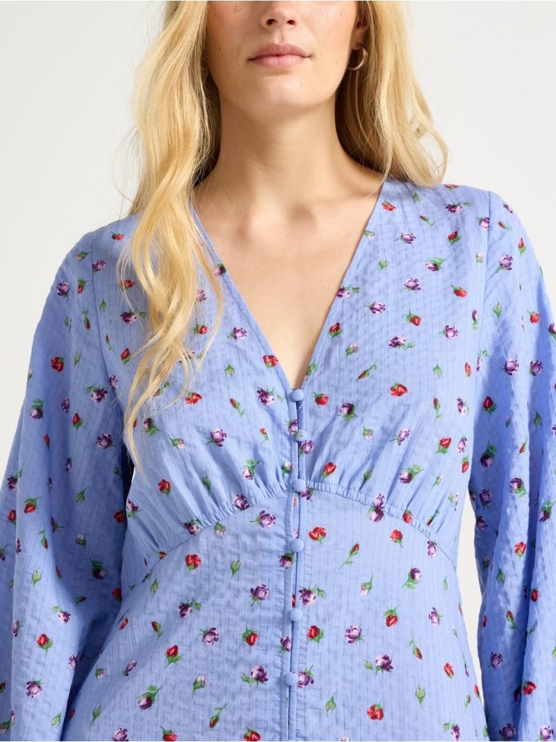 Long-sleeved midi dress in seersucker - 3011010-6754
