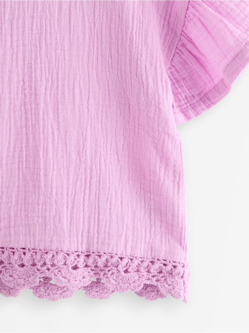 Short-sleeved top in cotton gauze - 3011058-9857