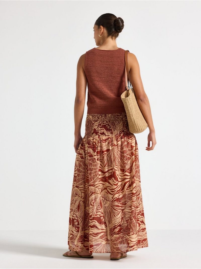 Maxi skirt with smocked waist - 3011915-9618