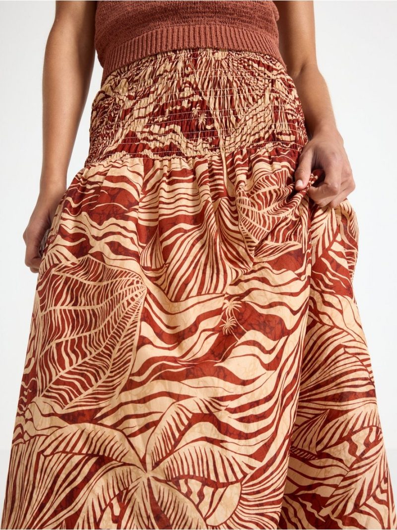 Maxi skirt with smocked waist - 3011915-9618