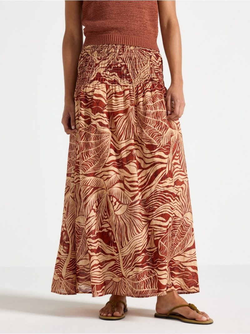 Maxi skirt with smocked waist - 3011915-9618
