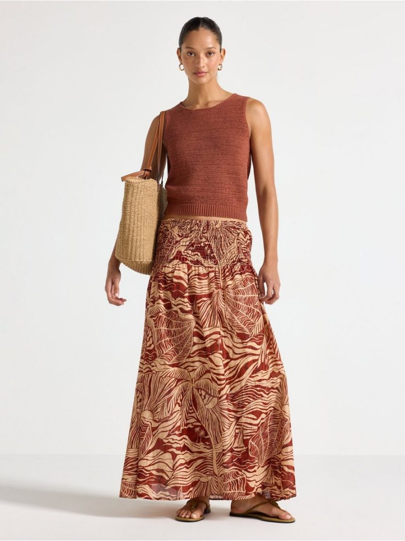 - Maxi skirt with smocked waist Maxi skirt with smocked waist - 3011915-9618