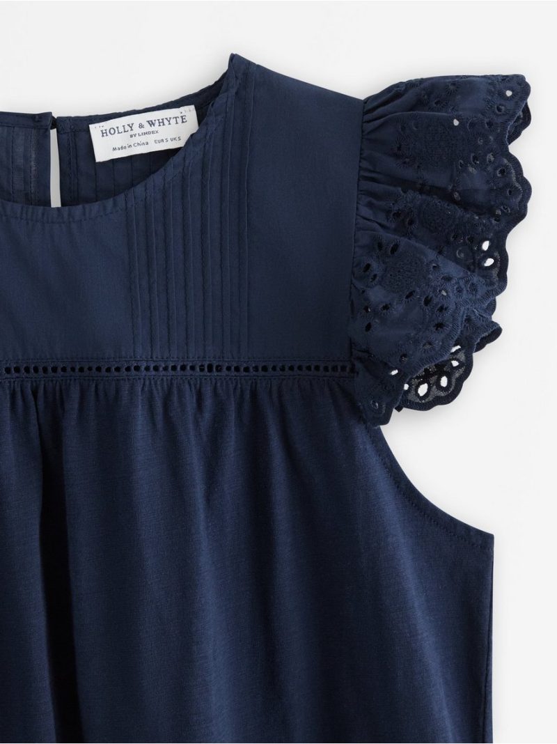 Sleeveless top with broderie anglaise - 3011944-2150