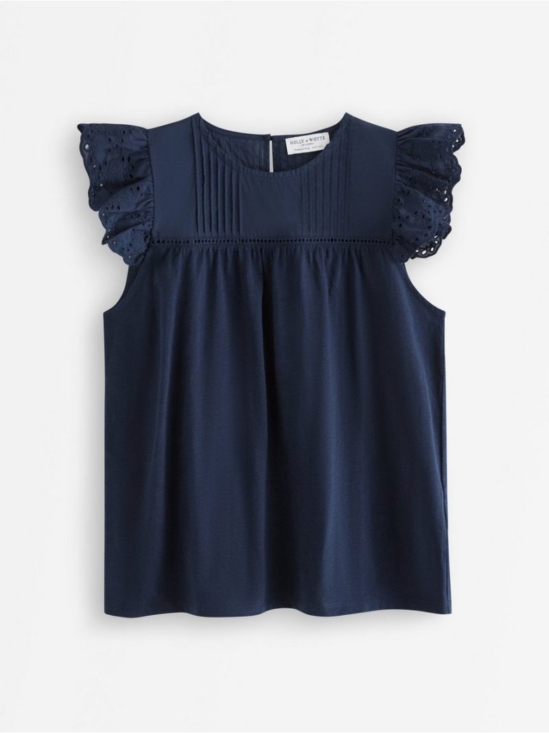 Sleeveless top with broderie anglaise - 3011944-2150