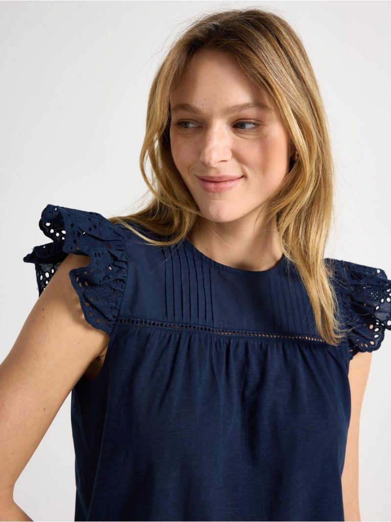 Sleeveless top with broderie anglaise - 3011944-2150