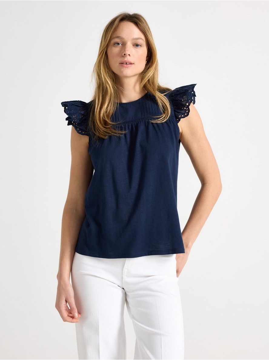 Sleeveless top with broderie anglaise - 3011944-2150