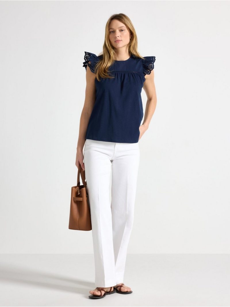 Sleeveless top with broderie anglaise - 3011944-2150