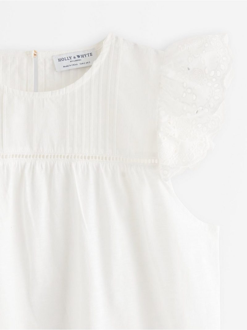 Sleeveless top with broderie anglaise - 3011944-300