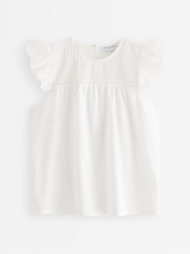 Sleeveless top with broderie anglaise - 3011944-300