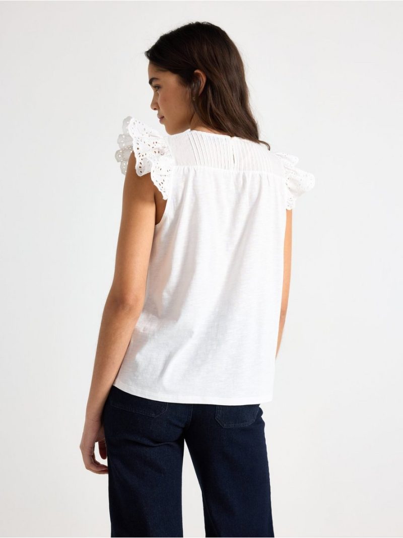 Sleeveless top with broderie anglaise - 3011944-300
