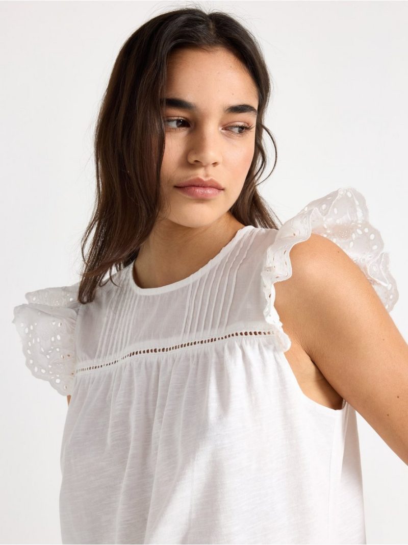Sleeveless top with broderie anglaise - 3011944-300