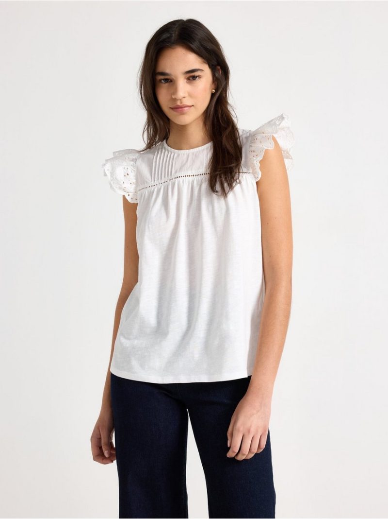 Sleeveless top with broderie anglaise - 3011944-300