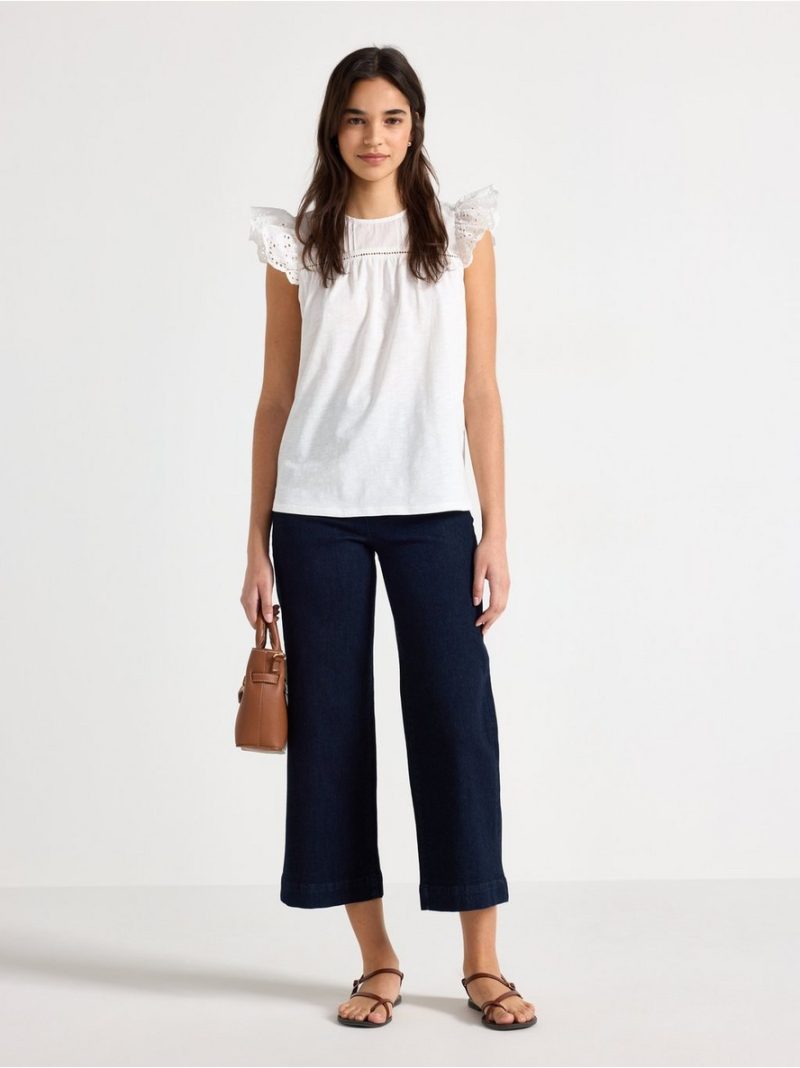 Sleeveless top with broderie anglaise - 3011944-300