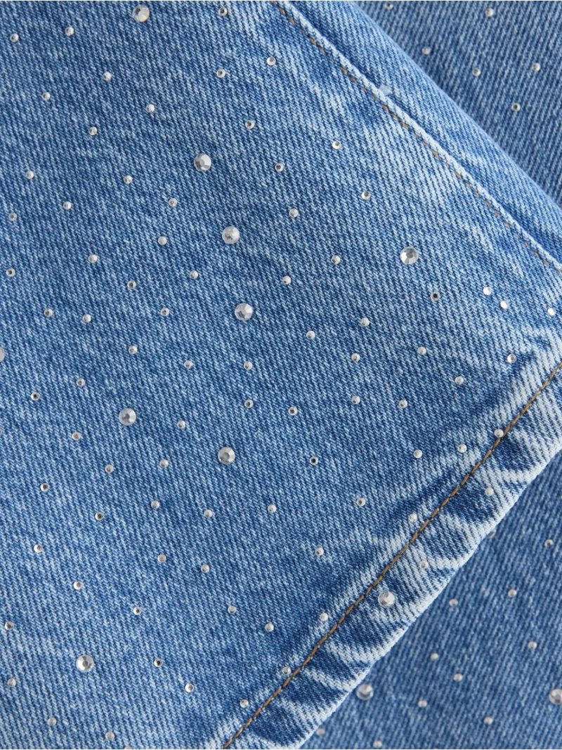 STRAIGHT cropped jeans with rhinestones - 3013033-791