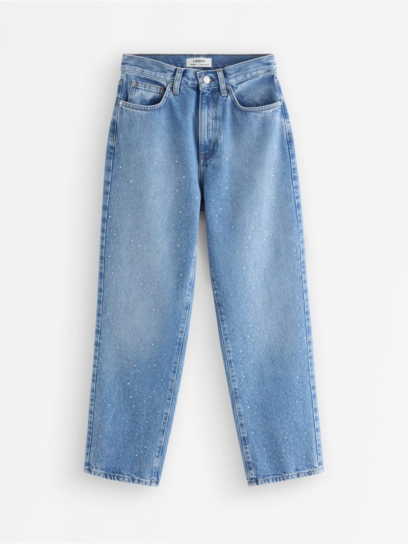 STRAIGHT cropped jeans with rhinestones - 3013033-791