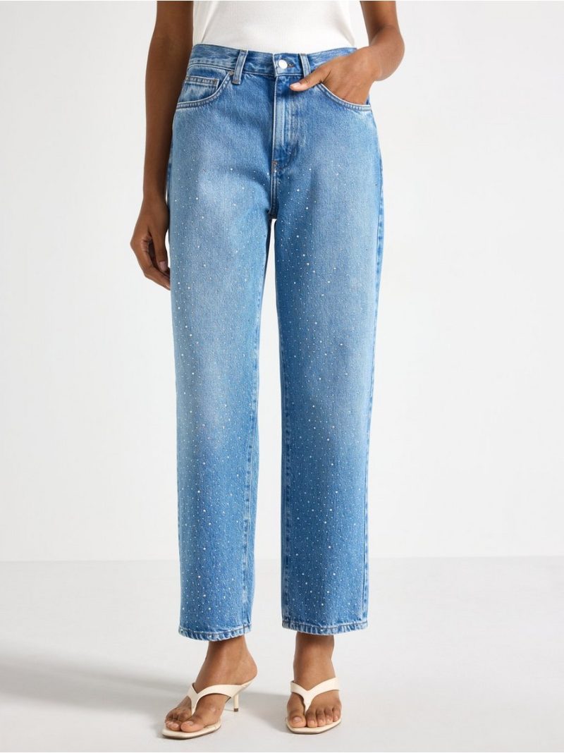 STRAIGHT cropped jeans with rhinestones - 3013033-791