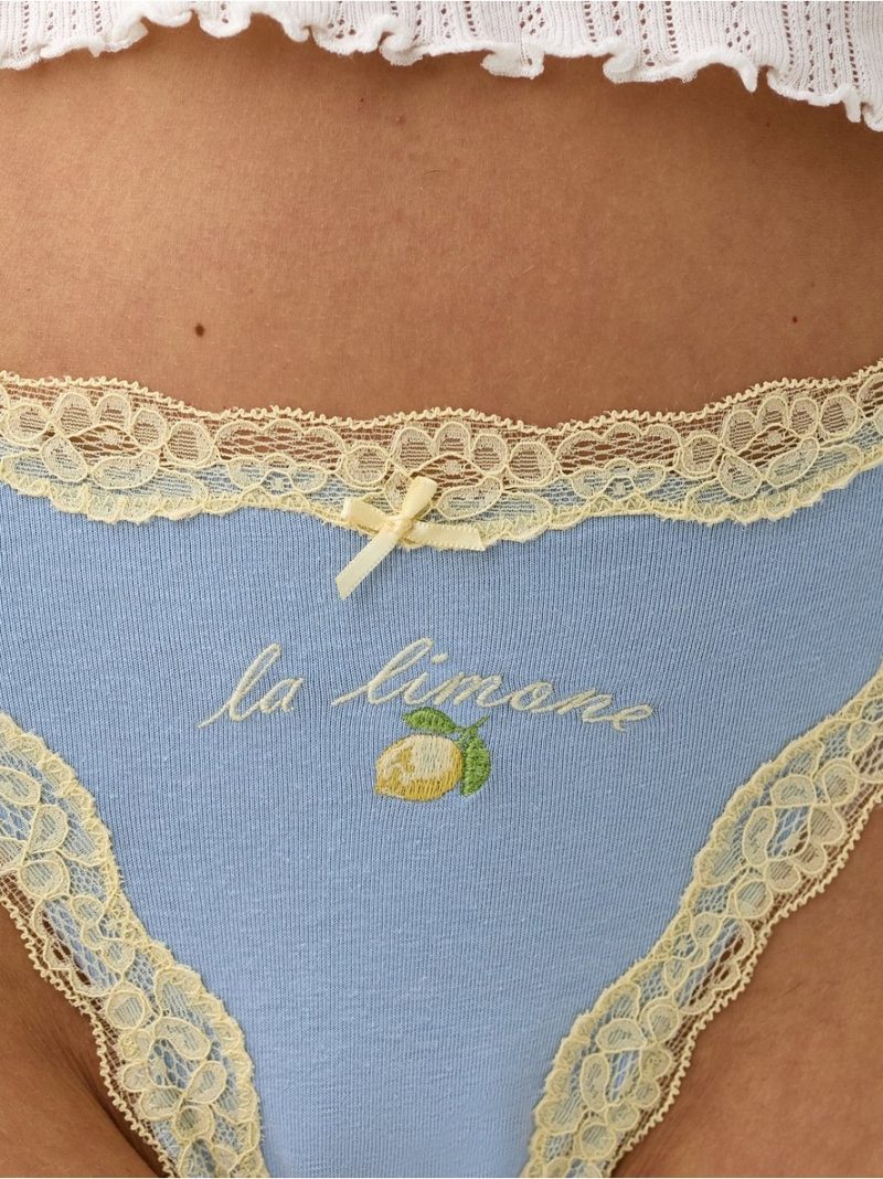 Thong with lace trim - 3008955-7325