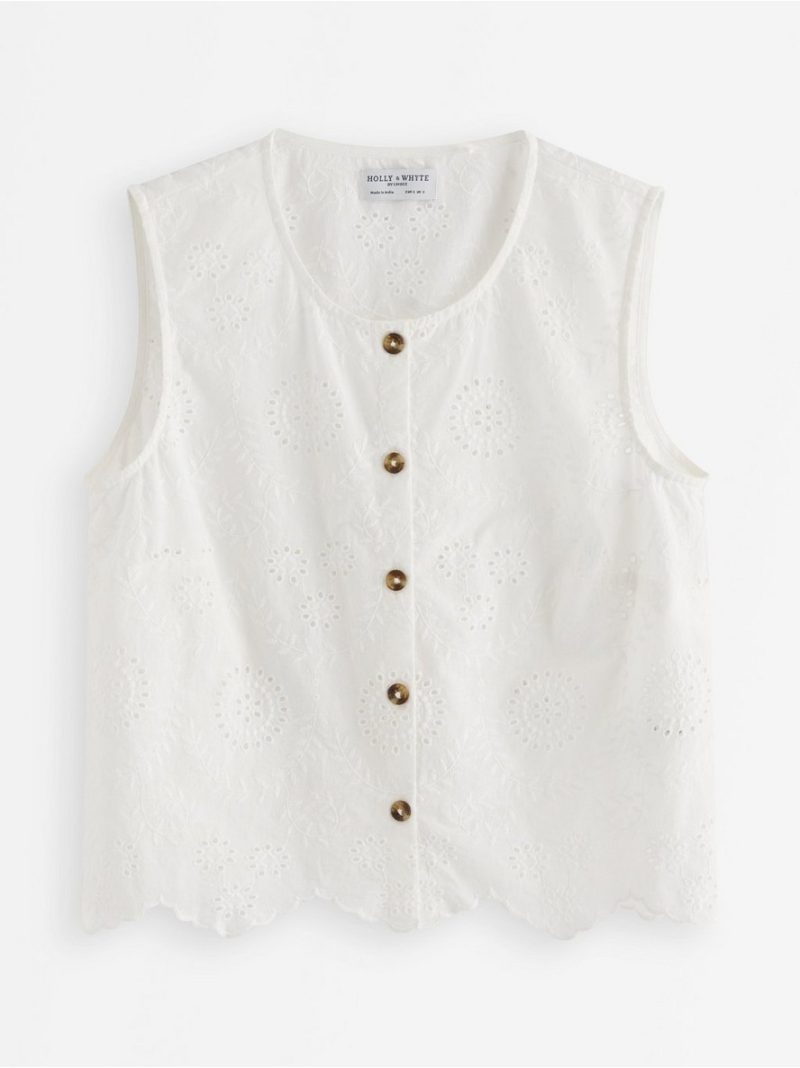 Sleeveless blouse with broderie anglaise - 3011158-300