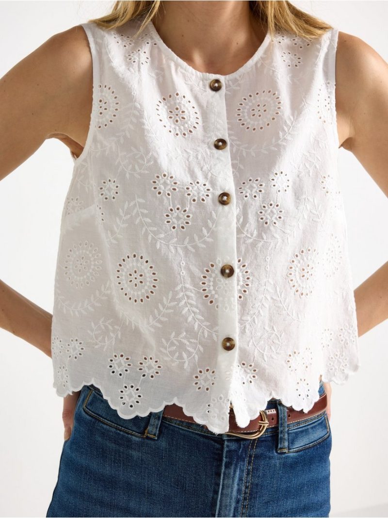 Sleeveless blouse with broderie anglaise - 3011158-300