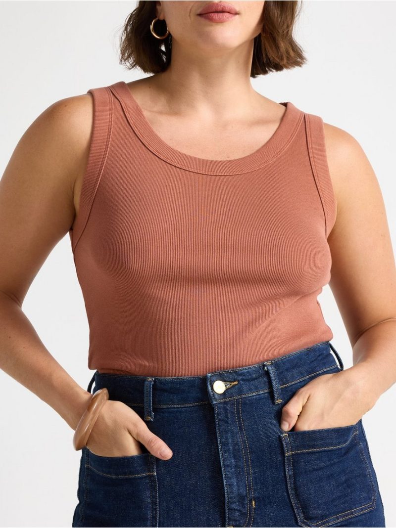 Ribbed tank top in washed cotton - 3011579-1802