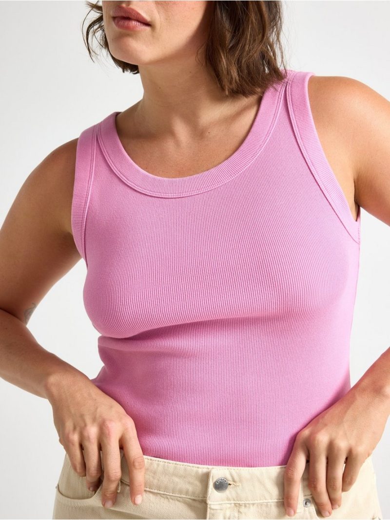 Ribbed tank top in washed cotton - 3011579-9619