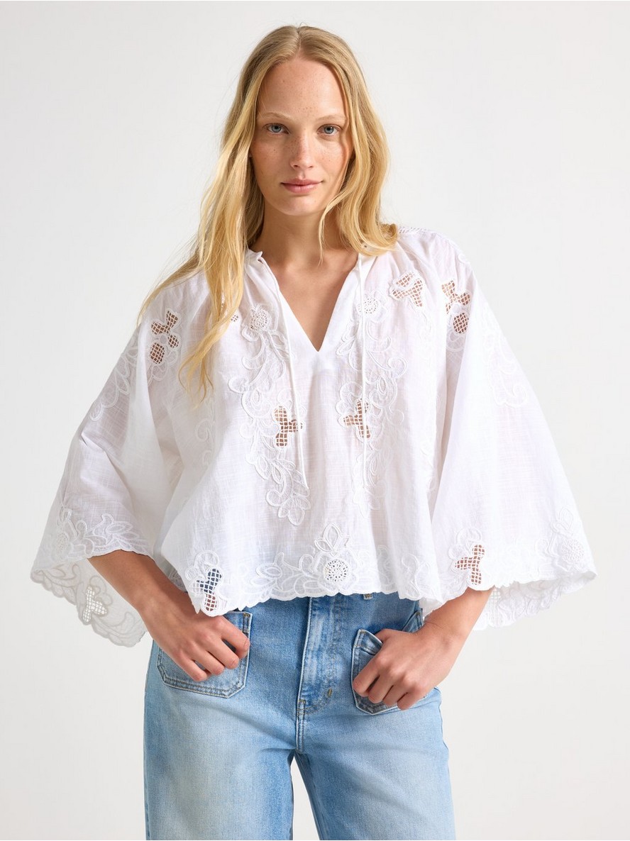 Embroidered blouse with wide sleeves - 3011891-1418