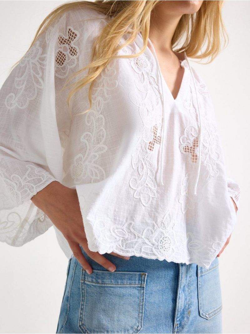 Embroidered blouse with wide sleeves - 3011891-1418