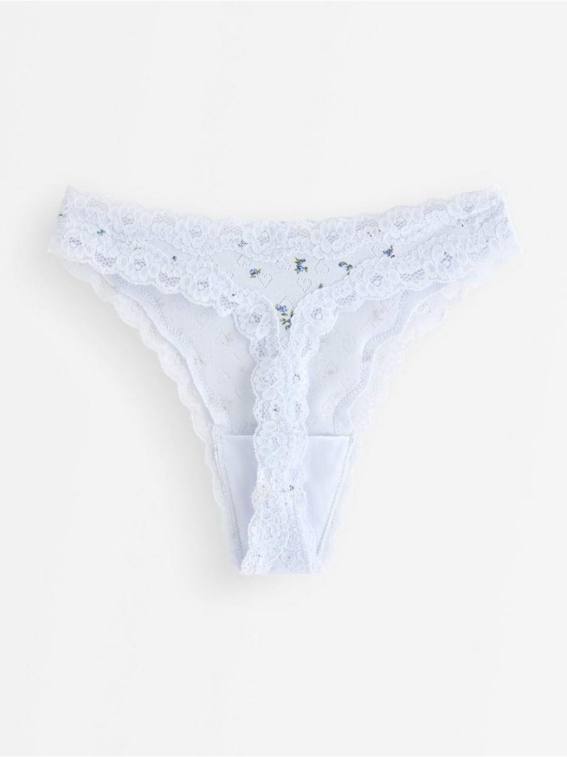 Thong in pointelle with lace - 3010105-1148