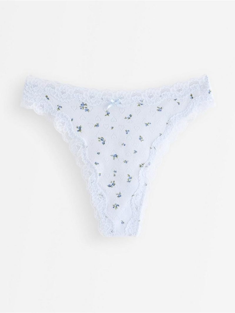 Thong in pointelle with lace - 3010105-1148