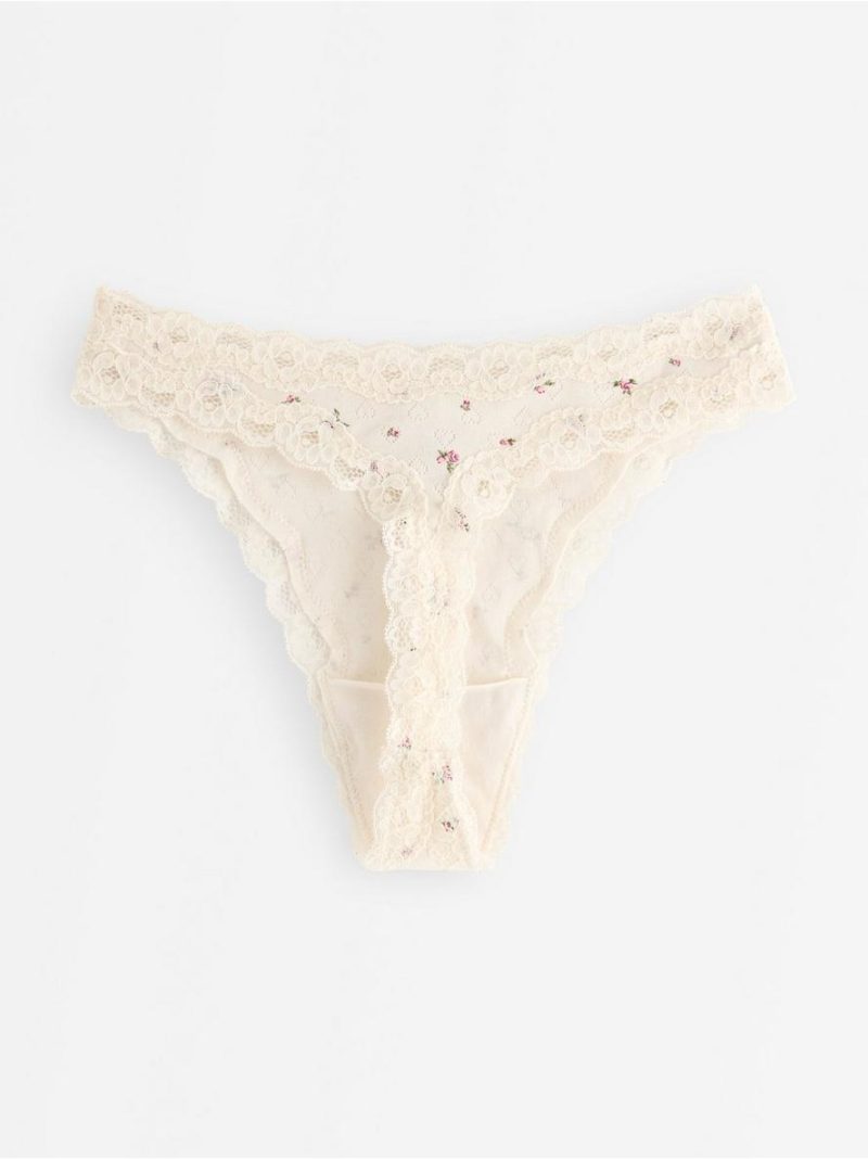Thong in pointelle with lace - 3010105-7159
