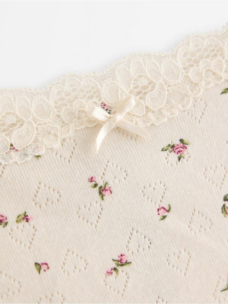 Thong in pointelle with lace - 3010105-7159